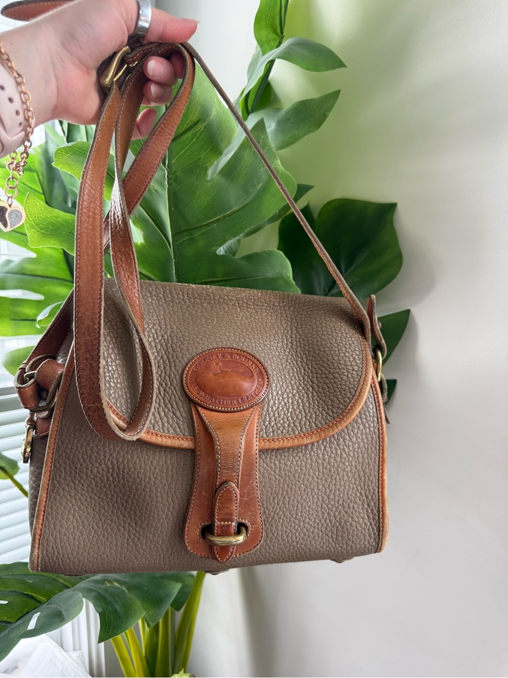 Taupe and Tan Leather Crossbody Bag